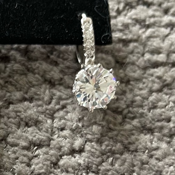 Clear stone drop earrings w/smaller clear stones set tone diamond like - Picture 2 of 11